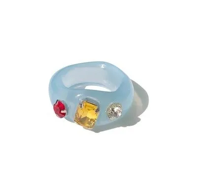 Colorful Rectangle Rhinestone Minimalist Geometry Rings