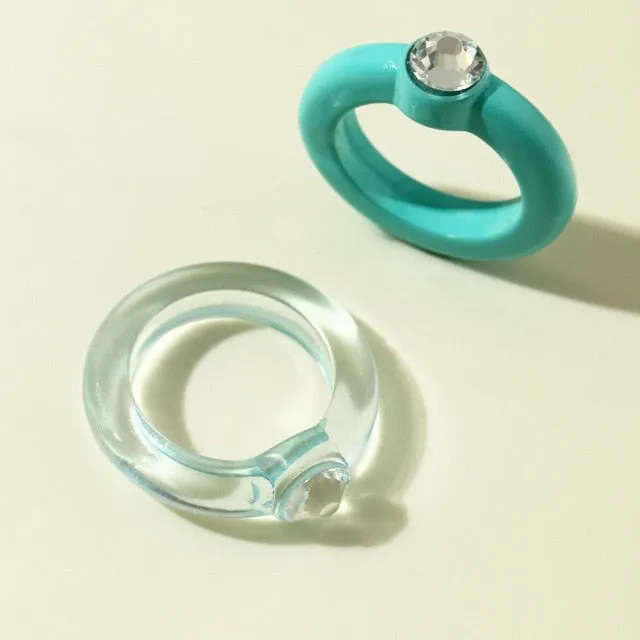 Colorful Rectangle Rhinestone Minimalist Geometry Rings
