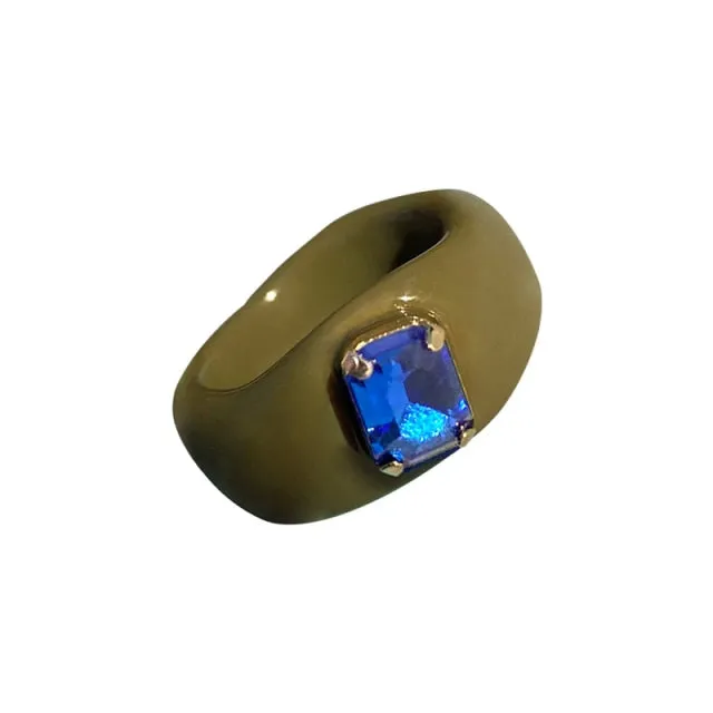 Colorful Rectangle Rhinestone Minimalist Geometry Rings