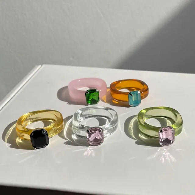 Colorful Rectangle Rhinestone Minimalist Geometry Rings