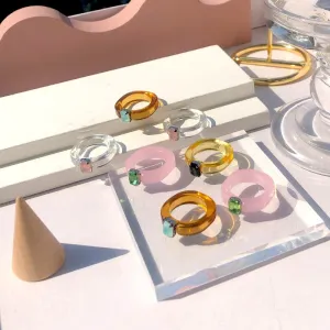 Colorful Rectangle Rhinestone Minimalist Geometry Rings