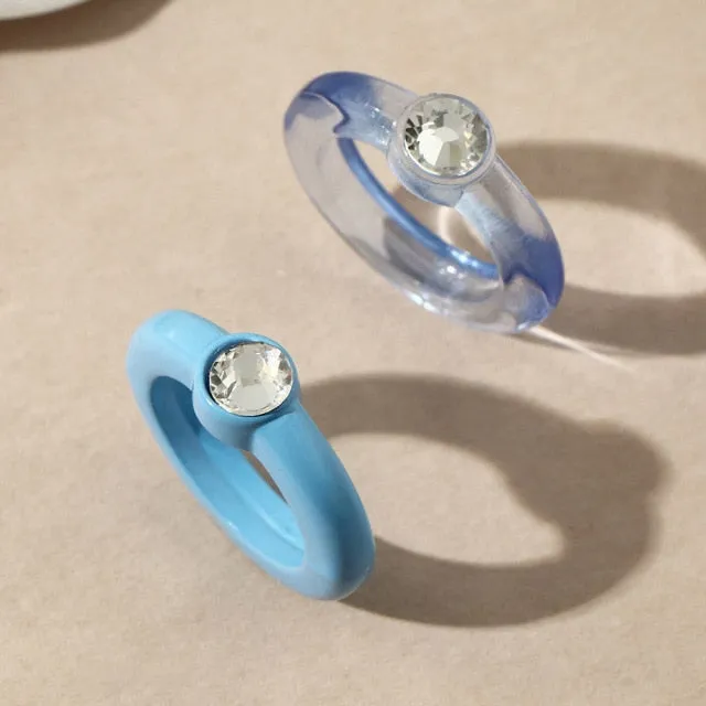 Colorful Rectangle Rhinestone Minimalist Geometry Rings