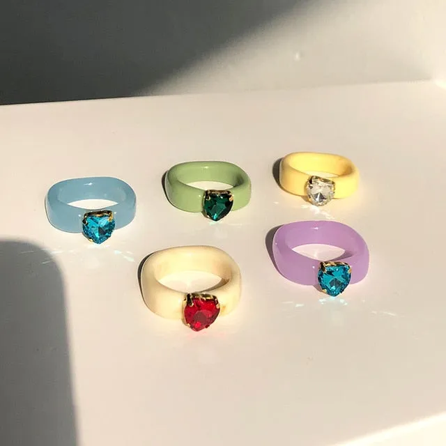 Colorful Rectangle Rhinestone Minimalist Geometry Rings