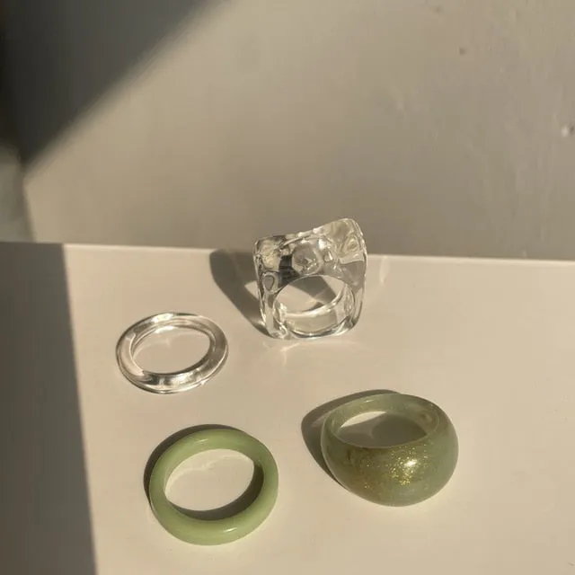 Colorful Rectangle Rhinestone Minimalist Geometry Rings