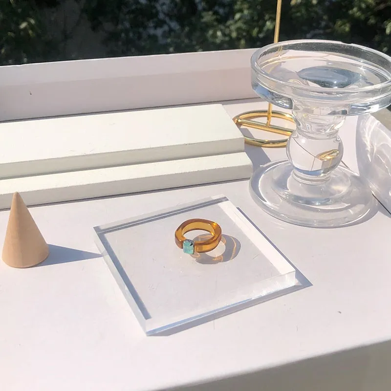 Colorful Rectangle Rhinestone Minimalist Geometry Rings