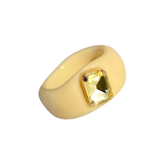 Colorful Rectangle Rhinestone Minimalist Geometry Rings