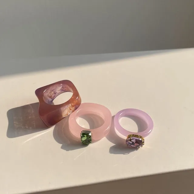 Colorful Rectangle Rhinestone Minimalist Geometry Rings