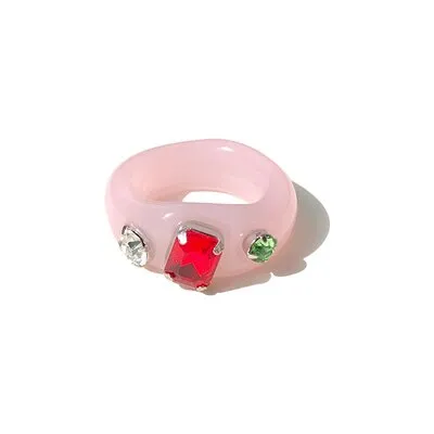 Colorful Rectangle Rhinestone Minimalist Geometry Rings