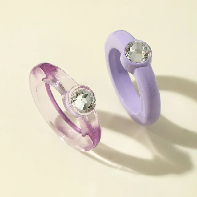 Colorful Rectangle Rhinestone Minimalist Geometry Rings