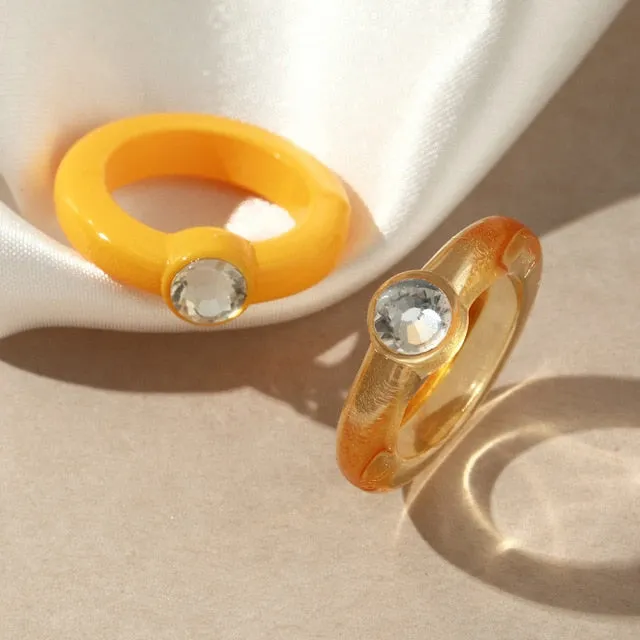 Colorful Rectangle Rhinestone Minimalist Geometry Rings