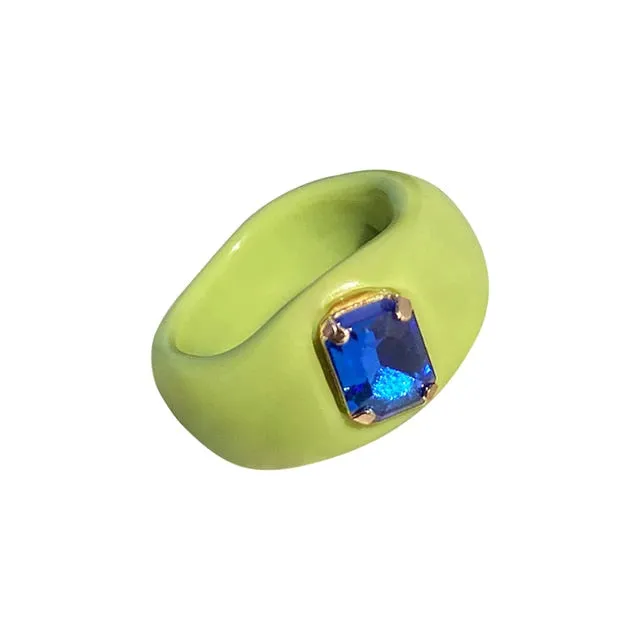 Colorful Rectangle Rhinestone Minimalist Geometry Rings