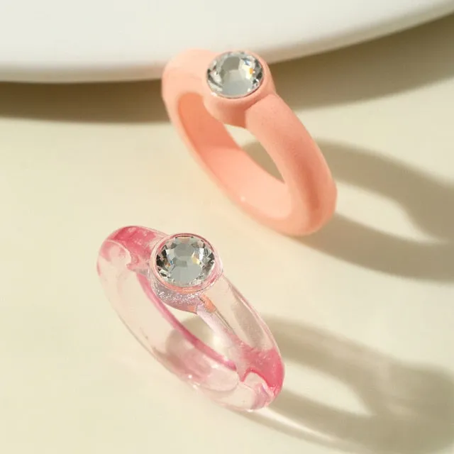 Colorful Rectangle Rhinestone Minimalist Geometry Rings