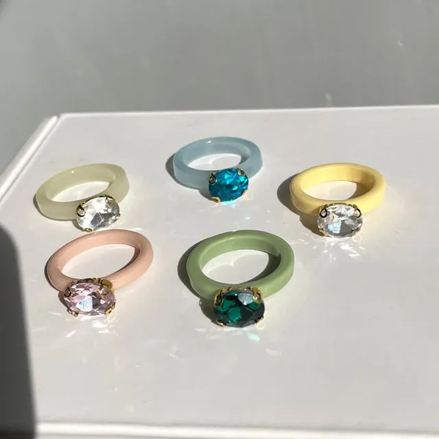 Colorful Rectangle Rhinestone Minimalist Geometry Rings