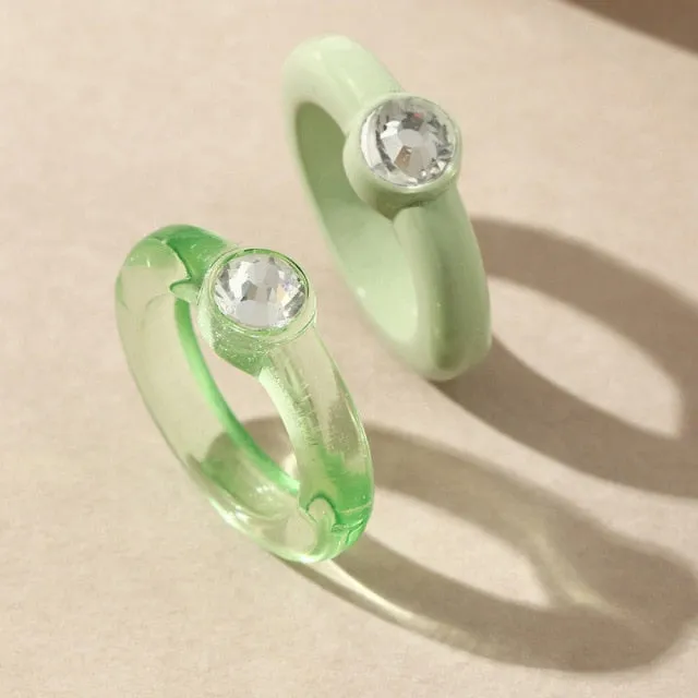 Colorful Rectangle Rhinestone Minimalist Geometry Rings