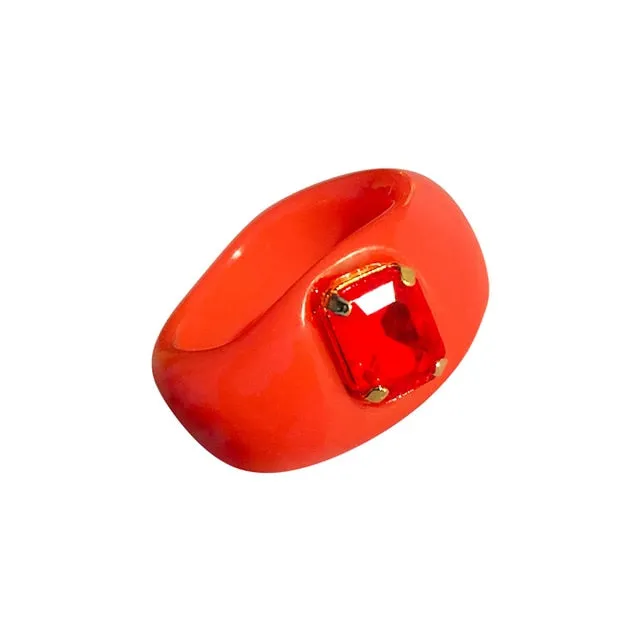 Colorful Rectangle Rhinestone Minimalist Geometry Rings