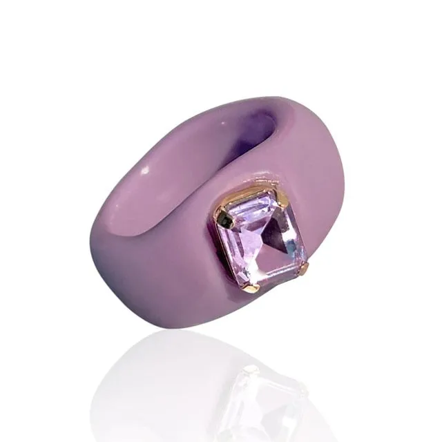 Colorful Rectangle Rhinestone Minimalist Geometry Rings