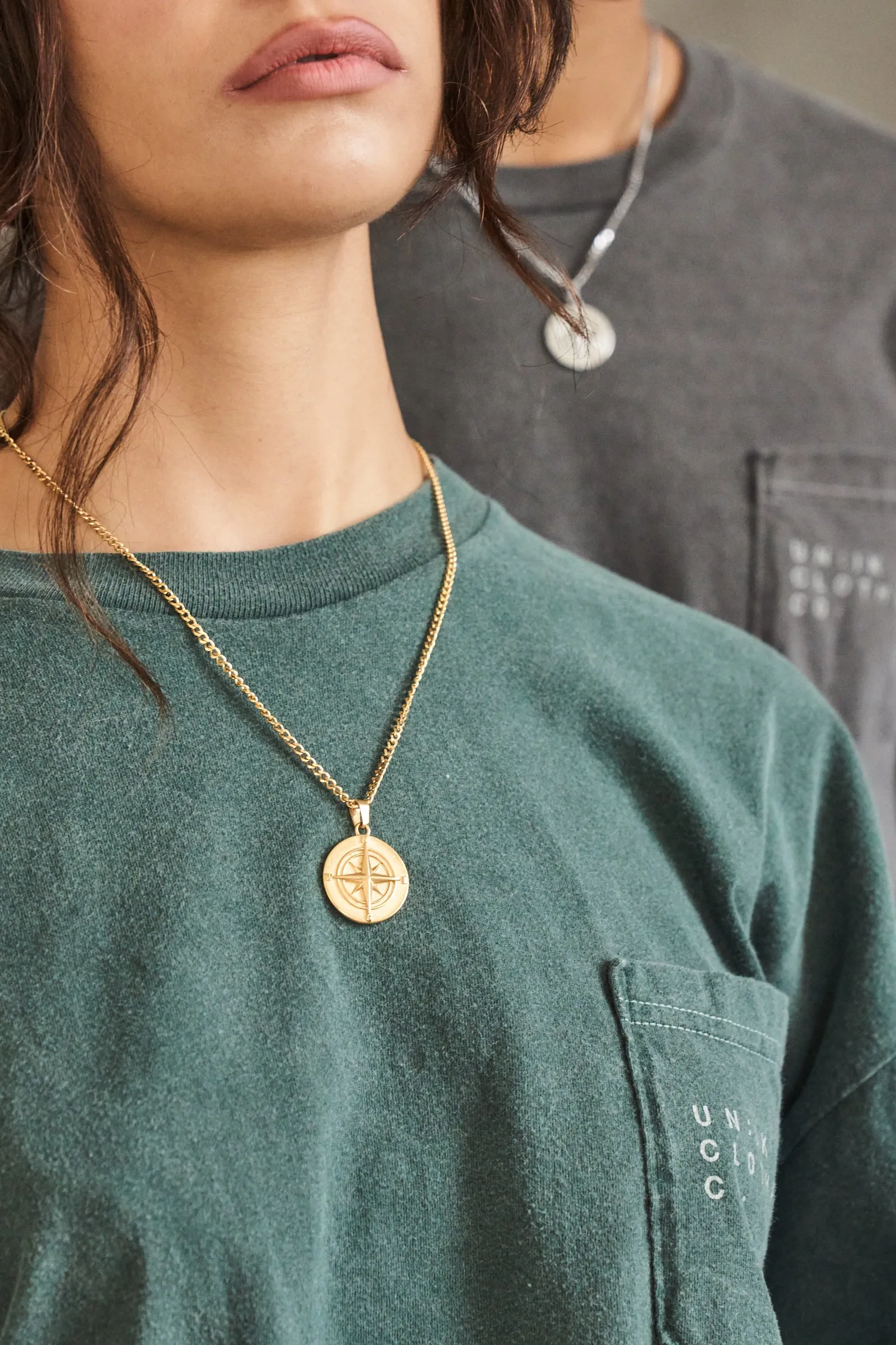 Compass Pendant Necklace - Silver / Gold