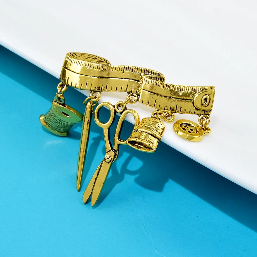 Creative Tailor Scissors Tape Brooches for Women