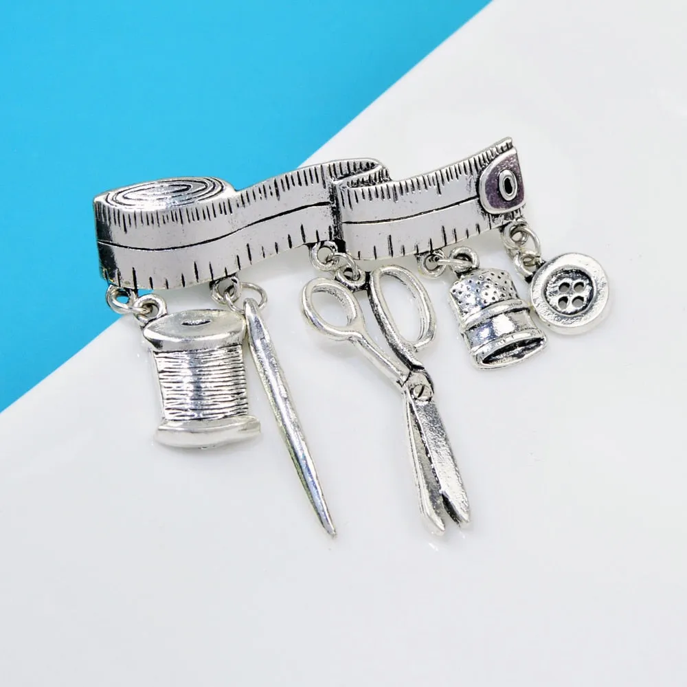 Creative Tailor Scissors Tape Brooches for Women