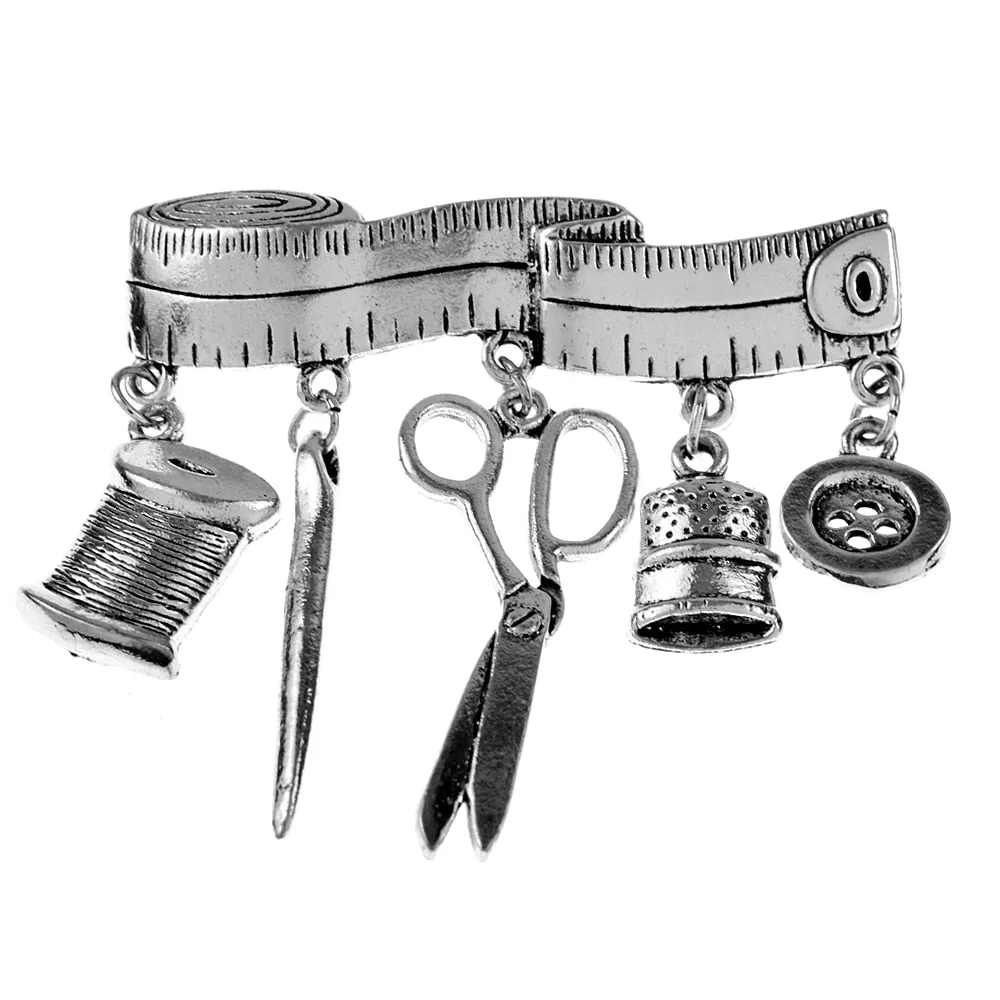 Creative Tailor Scissors Tape Brooches for Women