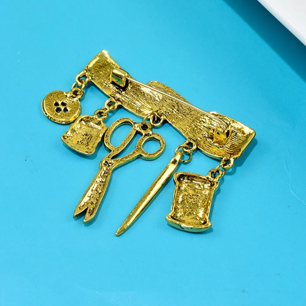 Creative Tailor Scissors Tape Brooches for Women