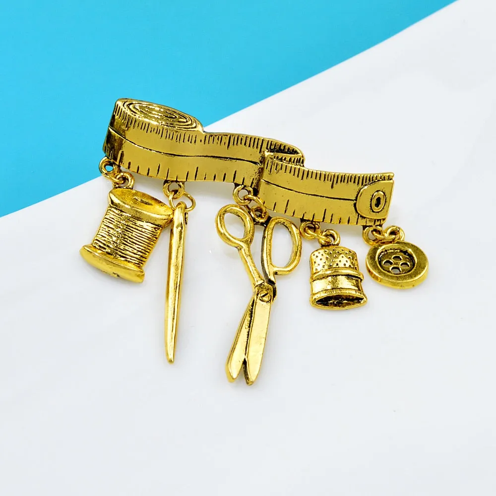 Creative Tailor Scissors Tape Brooches for Women