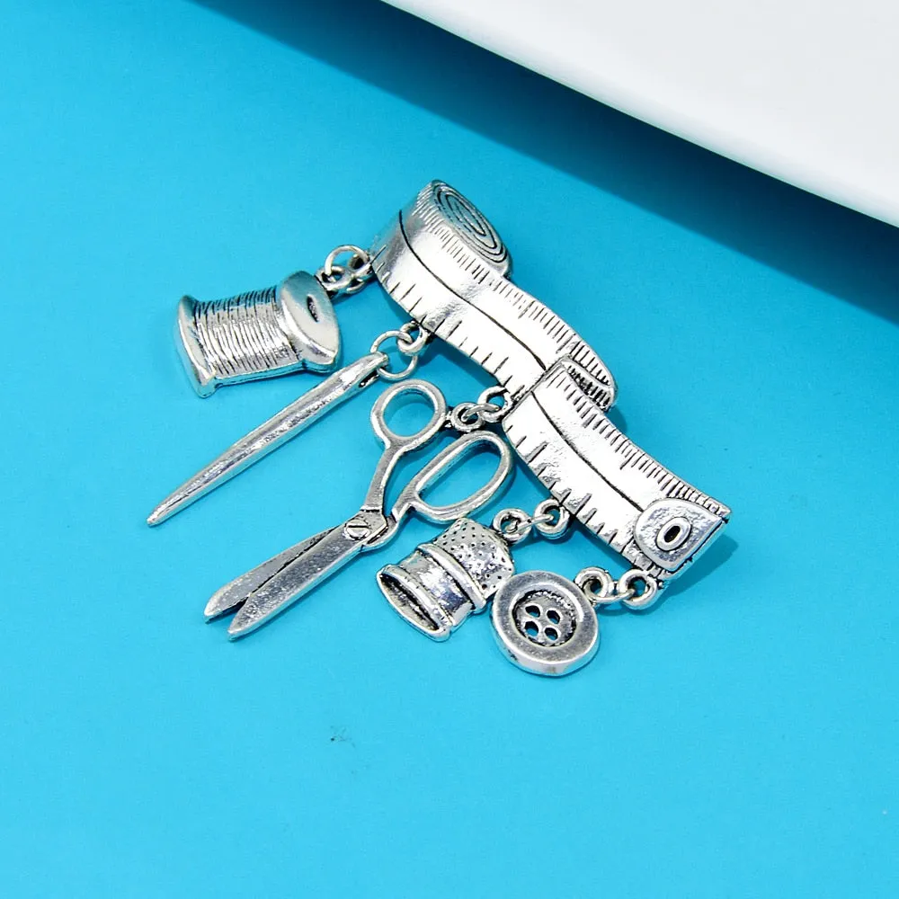 Creative Tailor Scissors Tape Brooches for Women