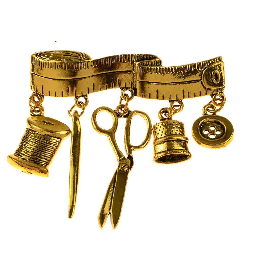 Creative Tailor Scissors Tape Brooches for Women