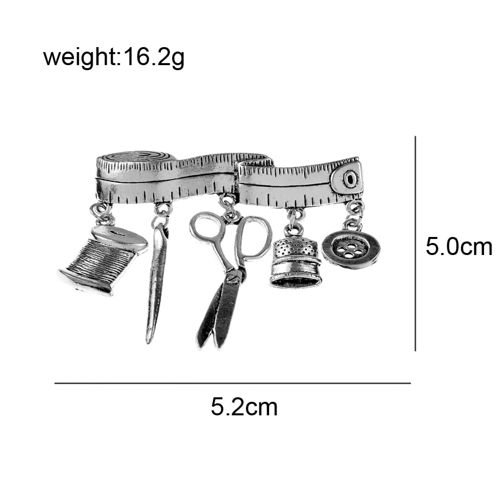 Creative Tailor Scissors Tape Brooches for Women