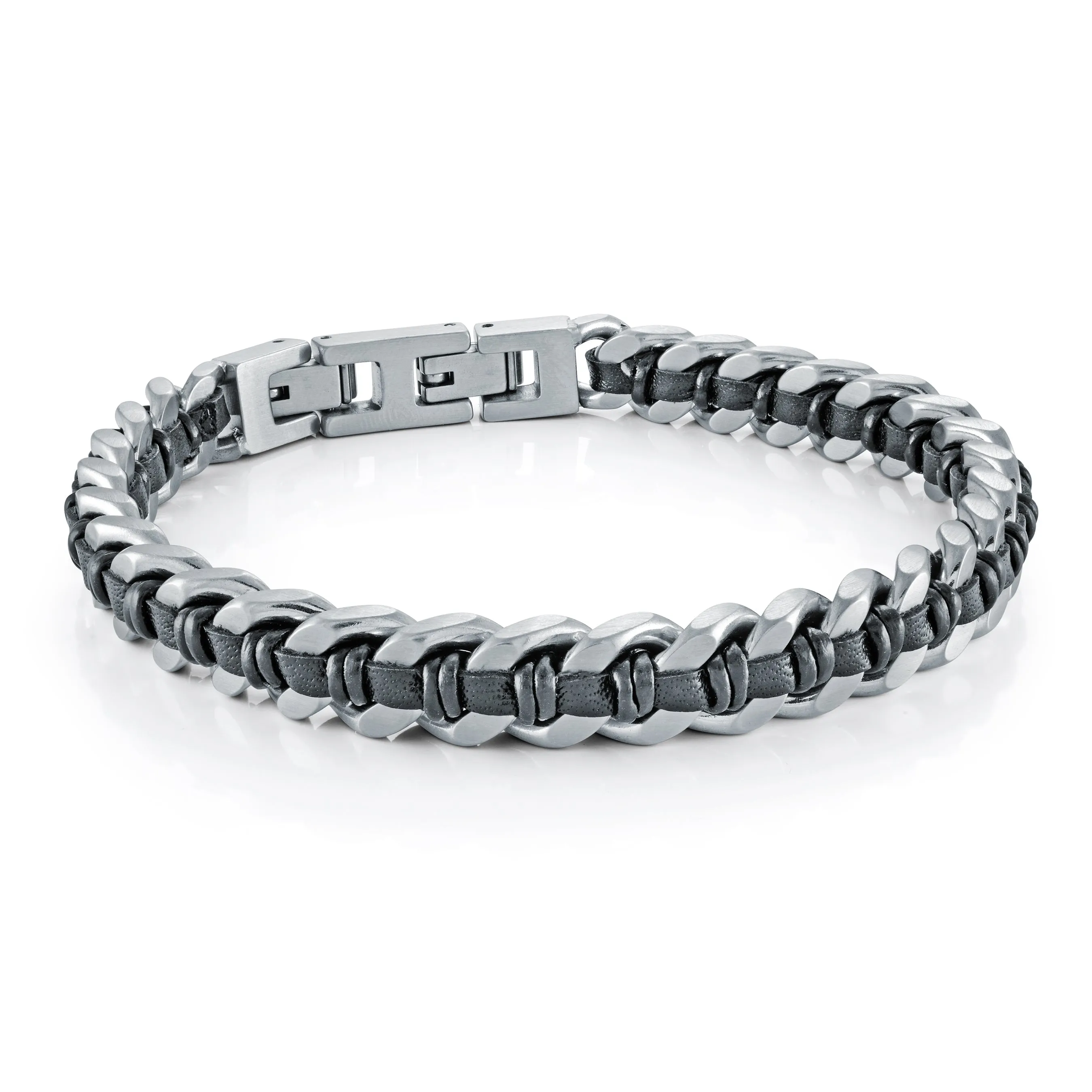 Curb Link & Leather Bracelet 8mm