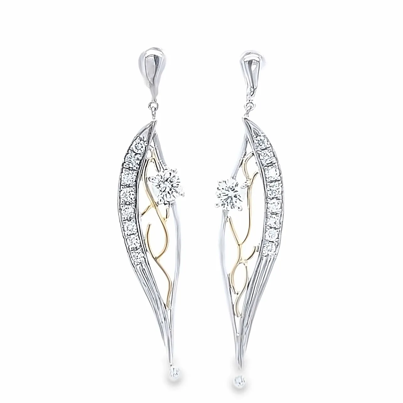 Custom Two-Tone White and Yellow Gold Diamond Drop Earrings by Paul Richter