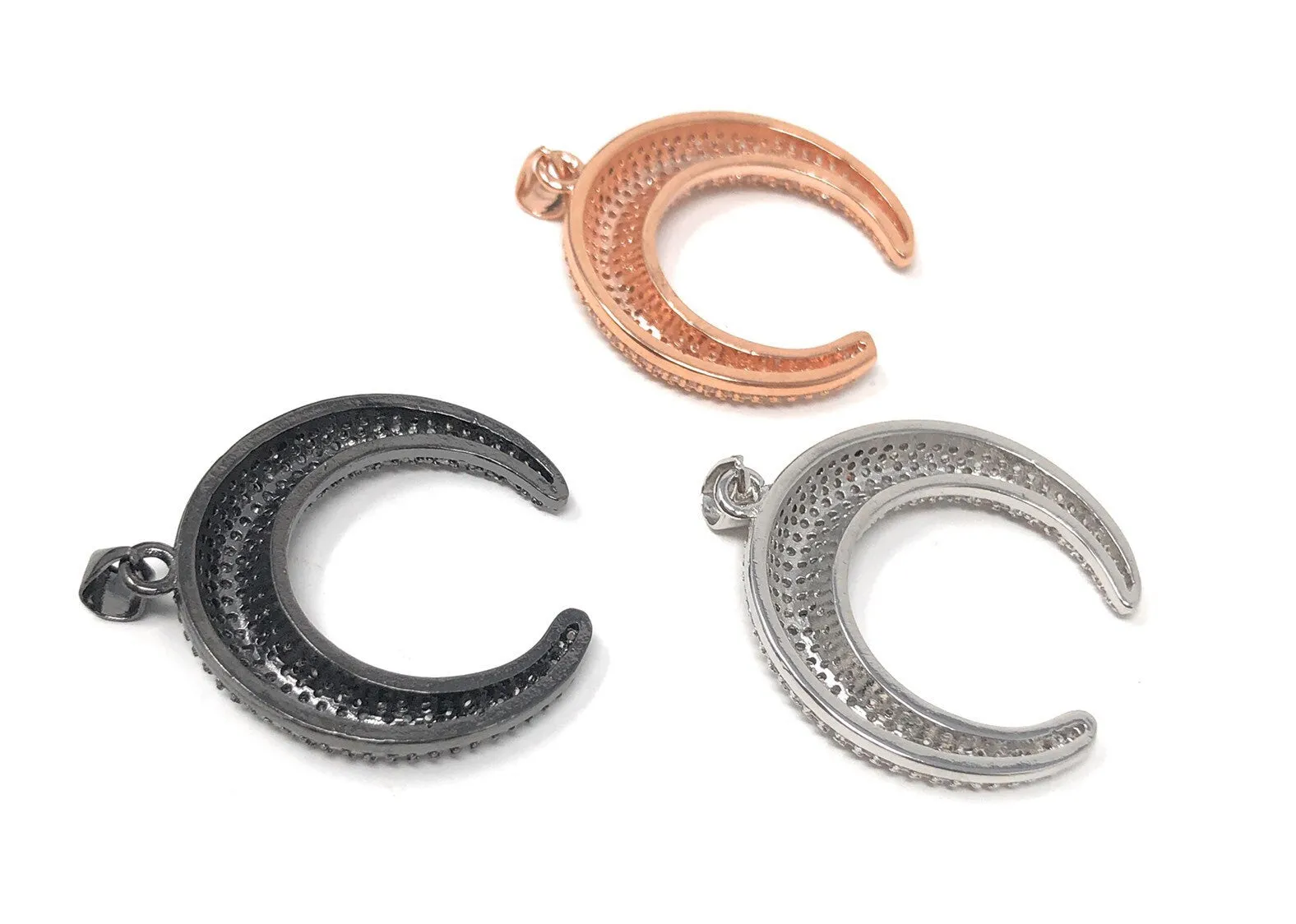 CZ Micro Pave Double Horn Pendant, Moon Crescent Pendants, Jewelry Supplies, Jewelry Findings, Micro Pave Pendants, DIY Jewelry, 1 Pc