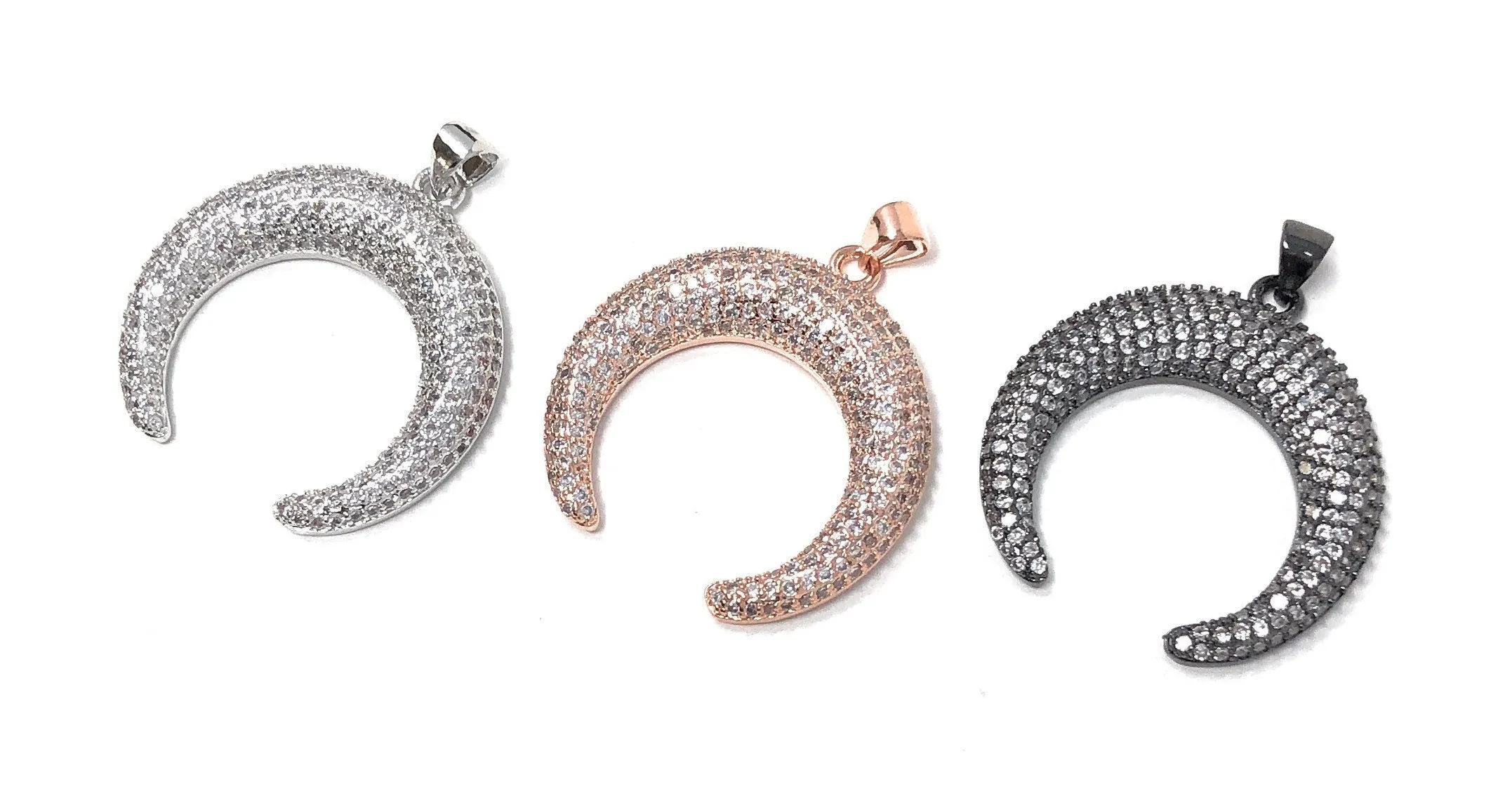 CZ Micro Pave Double Horn Pendant, Moon Crescent Pendants, Jewelry Supplies, Jewelry Findings, Micro Pave Pendants, DIY Jewelry, 1 Pc