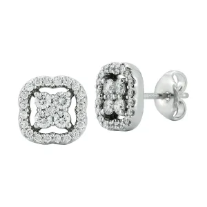 Diamond Floral Halo Earrings in 14K White Gold