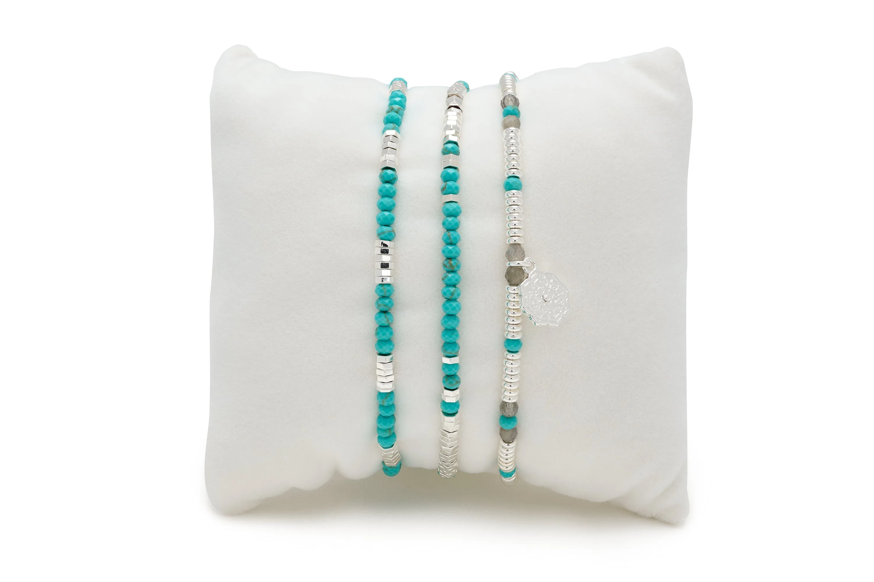 Drift 3 Layer Turquoise Silver Bracelet Stack