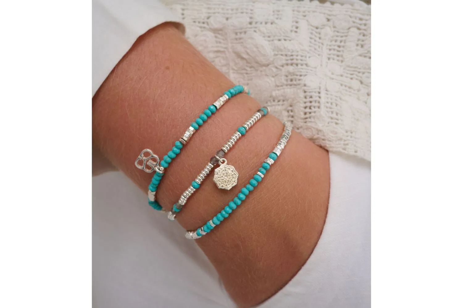 Drift 3 Layer Turquoise Silver Bracelet Stack