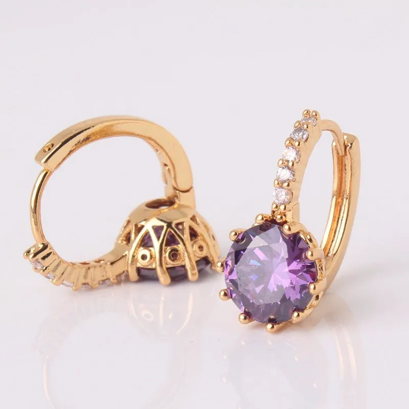 Earring Women 24K Yellow Gold Plated Hoop Earrings Zirconia Topaz Attractive Jewelry for Women Brinco Earings