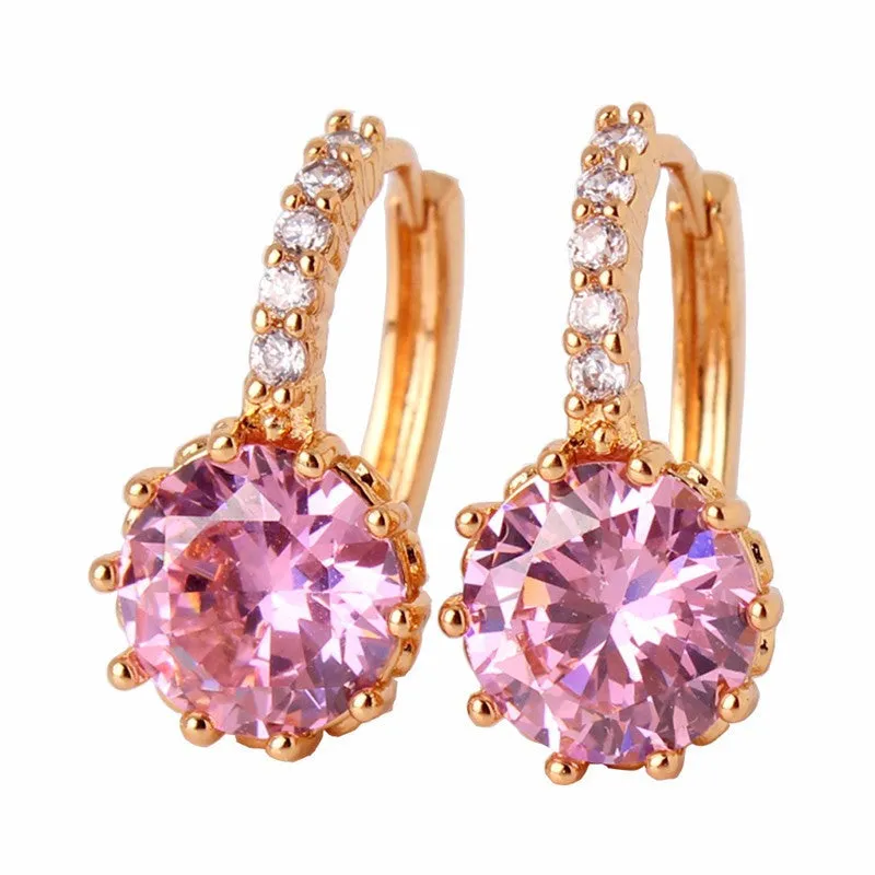 Earring Women 24K Yellow Gold Plated Hoop Earrings Zirconia Topaz Attractive Jewelry for Women Brinco Earings
