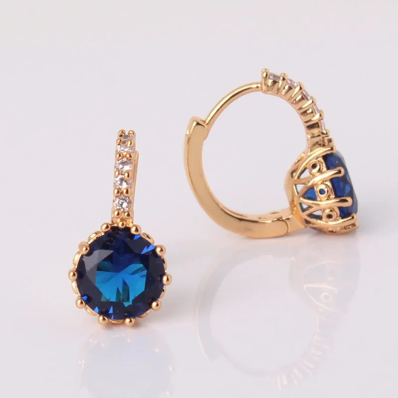 Earring Women 24K Yellow Gold Plated Hoop Earrings Zirconia Topaz Attractive Jewelry for Women Brinco Earings