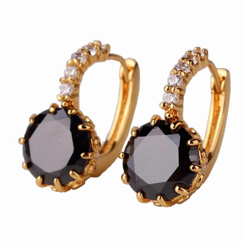 Earring Women 24K Yellow Gold Plated Hoop Earrings Zirconia Topaz Attractive Jewelry for Women Brinco Earings