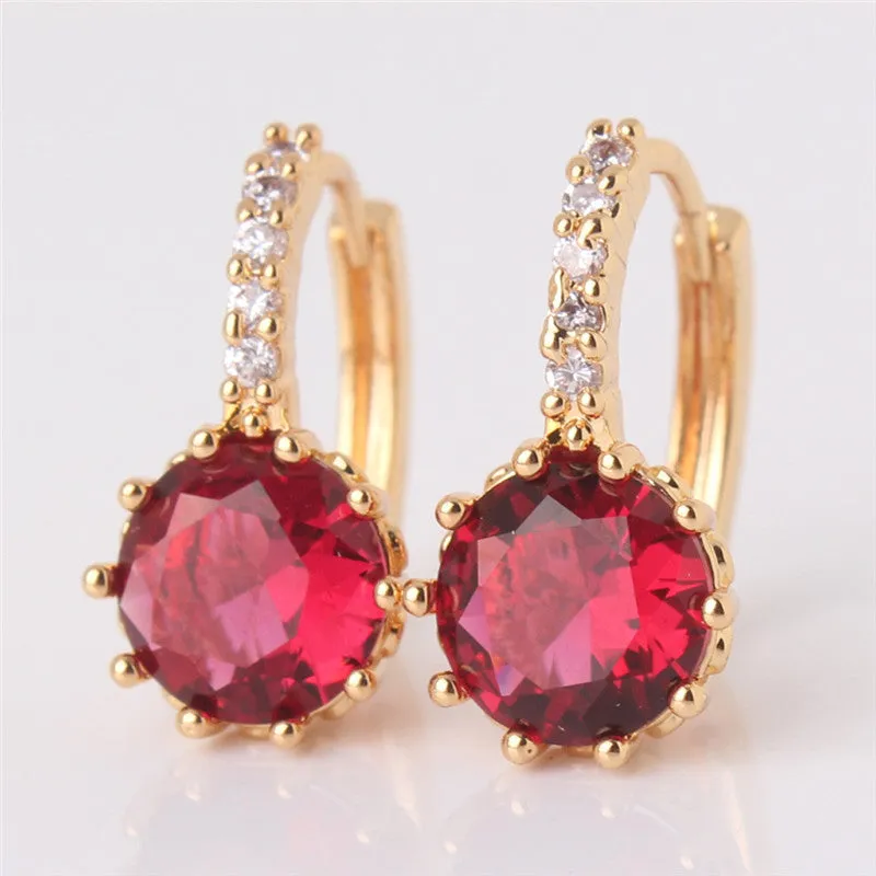 Earring Women 24K Yellow Gold Plated Hoop Earrings Zirconia Topaz Attractive Jewelry for Women Brinco Earings