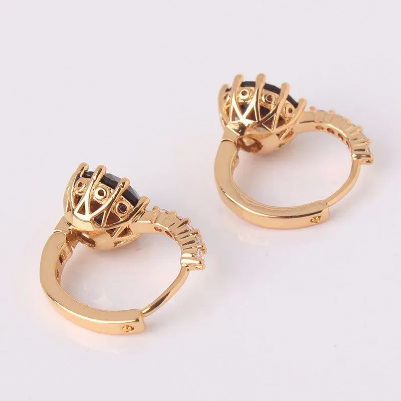 Earring Women 24K Yellow Gold Plated Hoop Earrings Zirconia Topaz Attractive Jewelry for Women Brinco Earings