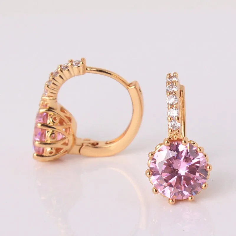 Earring Women 24K Yellow Gold Plated Hoop Earrings Zirconia Topaz Attractive Jewelry for Women Brinco Earings