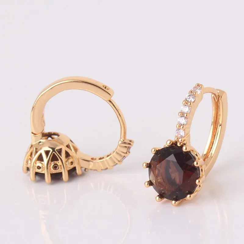 Earring Women 24K Yellow Gold Plated Hoop Earrings Zirconia Topaz Attractive Jewelry for Women Brinco Earings