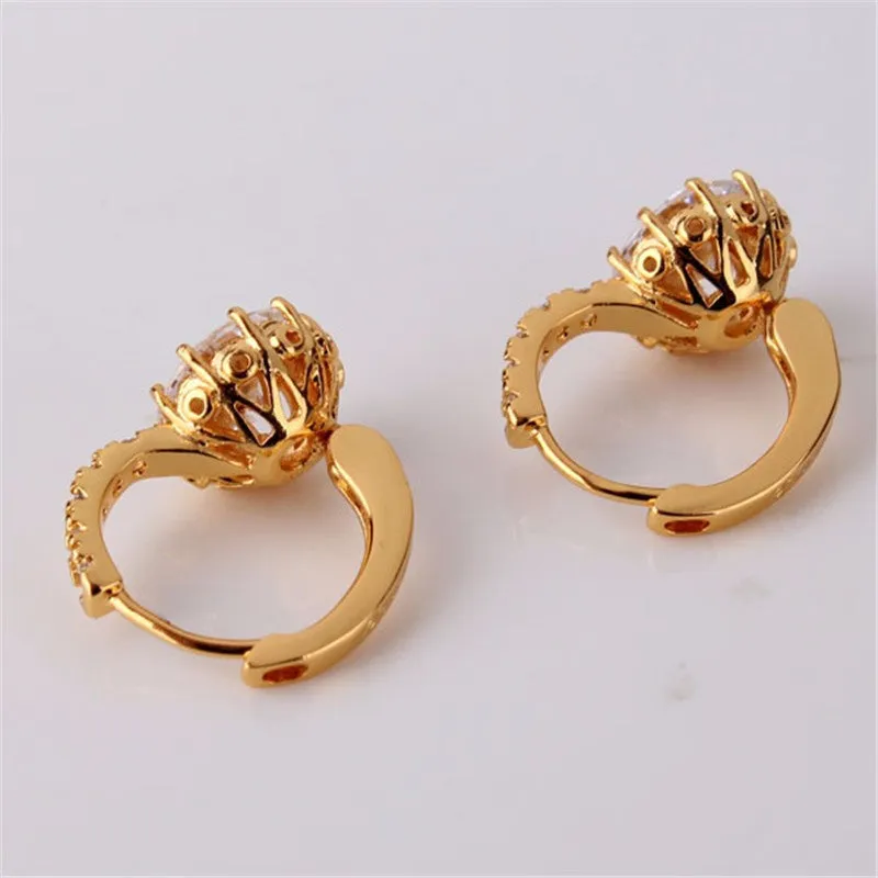 Earring Women 24K Yellow Gold Plated Hoop Earrings Zirconia Topaz Attractive Jewelry for Women Brinco Earings
