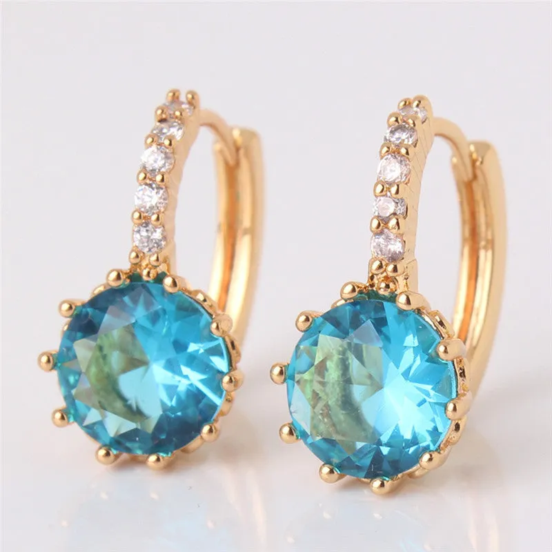 Earring Women 24K Yellow Gold Plated Hoop Earrings Zirconia Topaz Attractive Jewelry for Women Brinco Earings