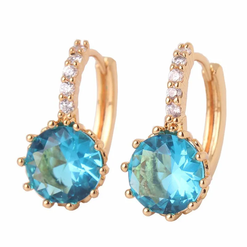 Earring Women 24K Yellow Gold Plated Hoop Earrings Zirconia Topaz Attractive Jewelry for Women Brinco Earings