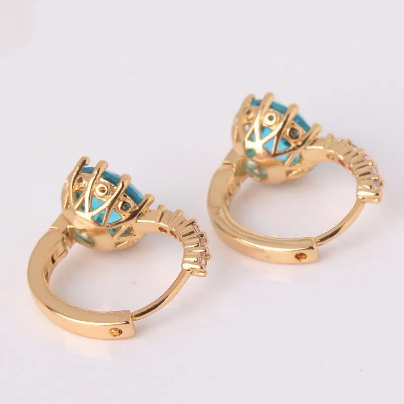 Earring Women 24K Yellow Gold Plated Hoop Earrings Zirconia Topaz Attractive Jewelry for Women Brinco Earings