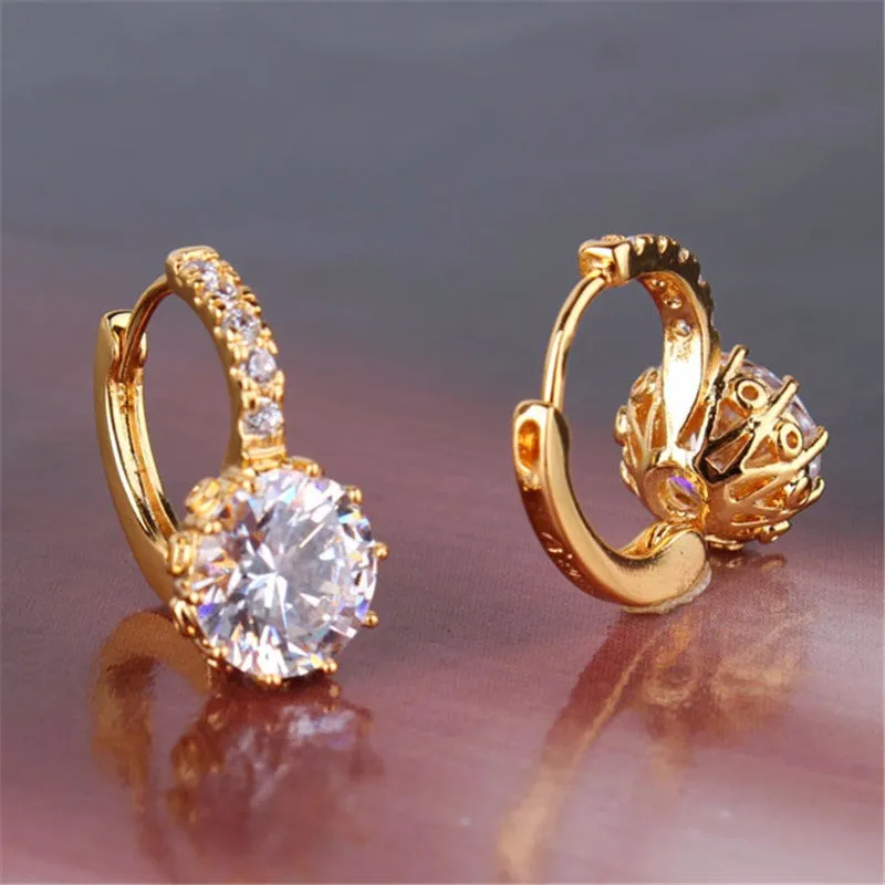 Earring Women 24K Yellow Gold Plated Hoop Earrings Zirconia Topaz Attractive Jewelry for Women Brinco Earings