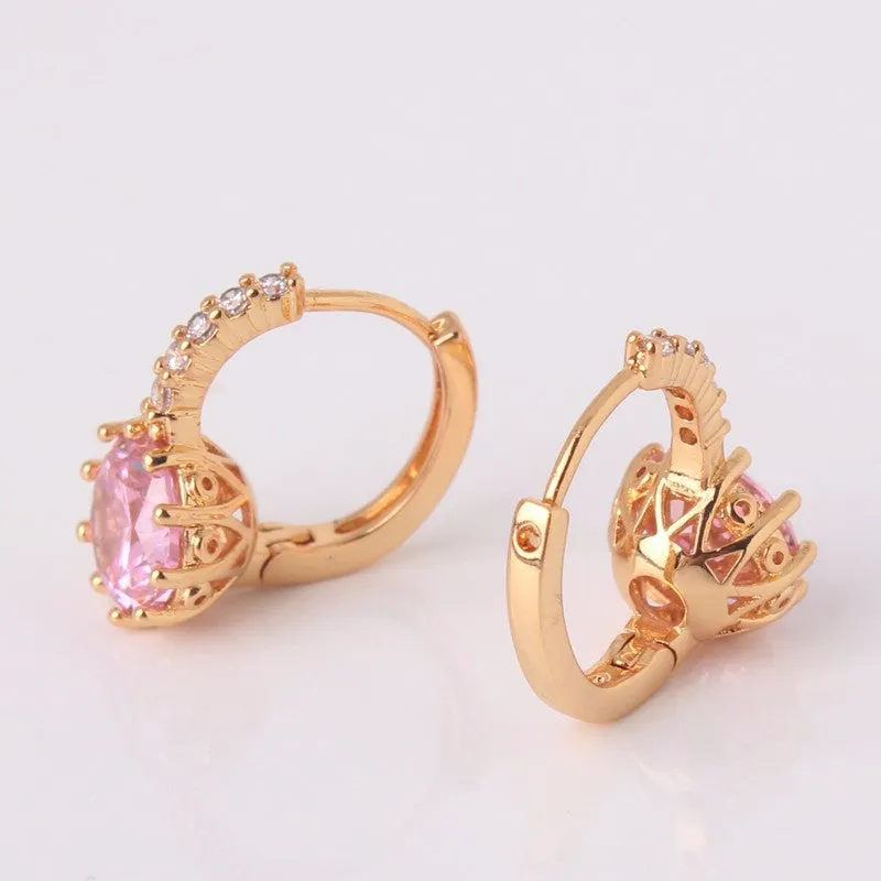 Earring Women 24K Yellow Gold Plated Hoop Earrings Zirconia Topaz Attractive Jewelry for Women Brinco Earings